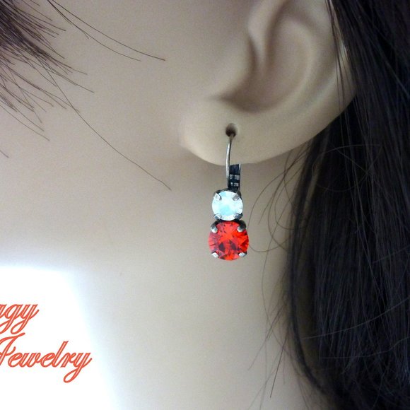 Swarovski Crystal Double Drop Lever Back Earrings in Hyacinth and White Opal - Picture 5 of 6